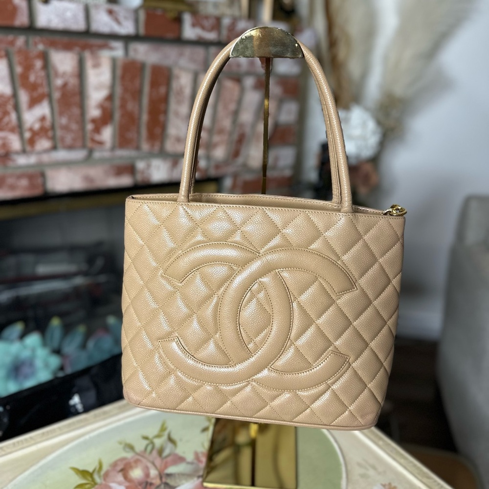 Chanel Beige‎ Caviar Medallion Tote – Gold Hardware